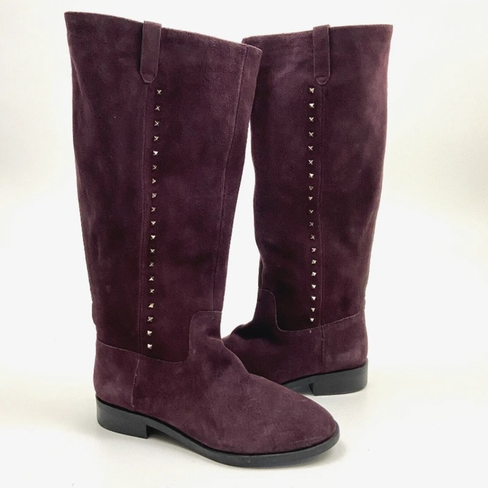 Marc Fisher Burgandy Suede Secrit Studded Wide Calf Riding Boots 9M Mint